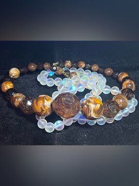 Marbled Brown Plastic Beaded Icing Brand Necklace